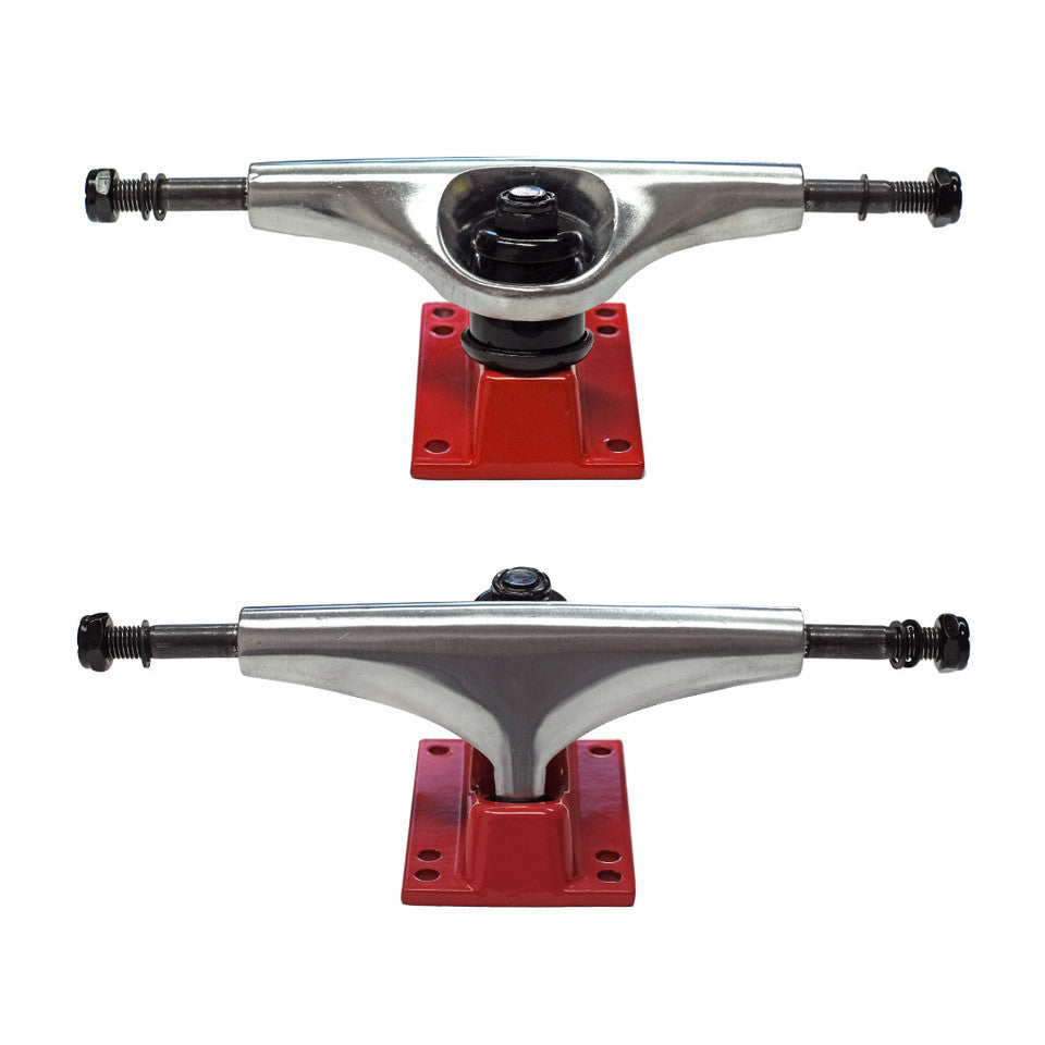 125mm / 5" Skateboard Trucks - Chrome / Red (Pair of 2)