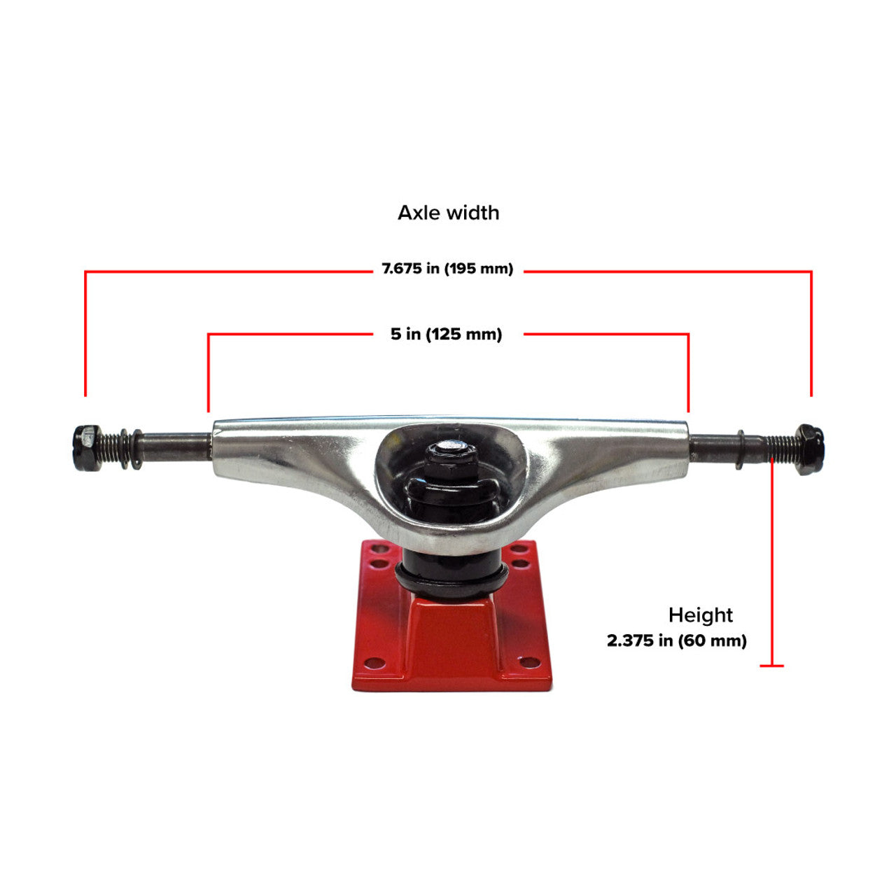 125mm / 5" Skateboard Trucks - Chrome / Red (Pair of 2)