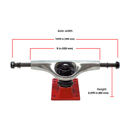 125mm / 5" Skateboard Trucks - Chrome / Red (Pair of 2)