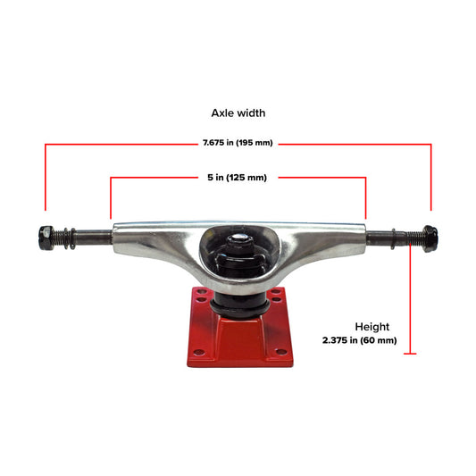 125mm / 5" Skateboard Trucks - Chrome / Red (Pair of 2)